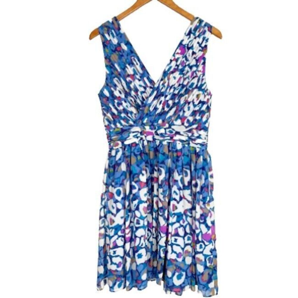 Matthew Williamson Summer Dress Size 10 Blue White Geometric Faux Wrap - Picture 2 of 9
